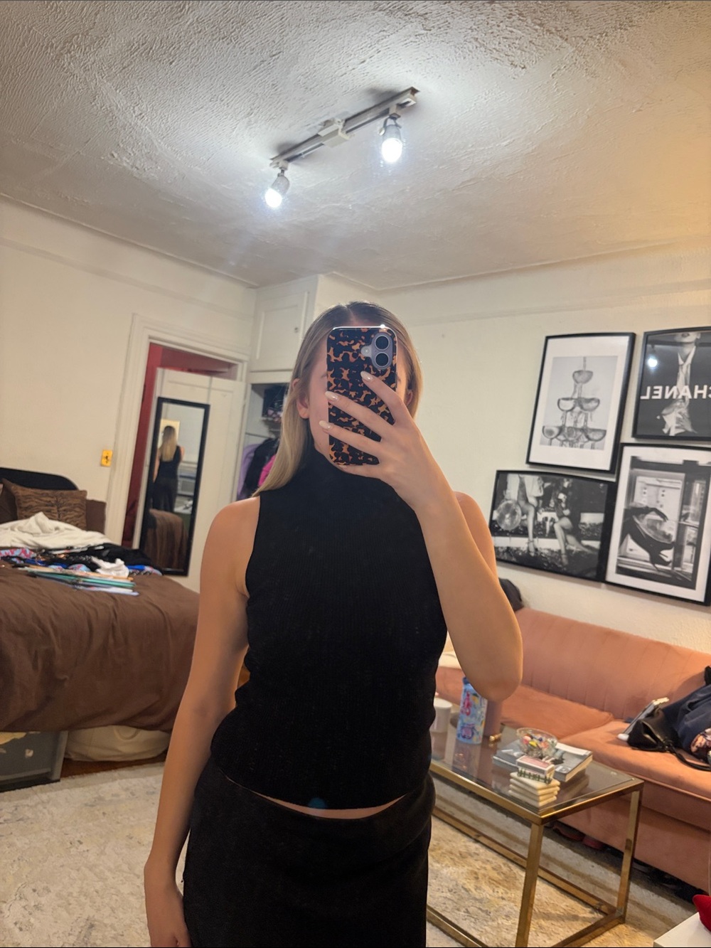Ribbed Black Sleeveless Turtleneck